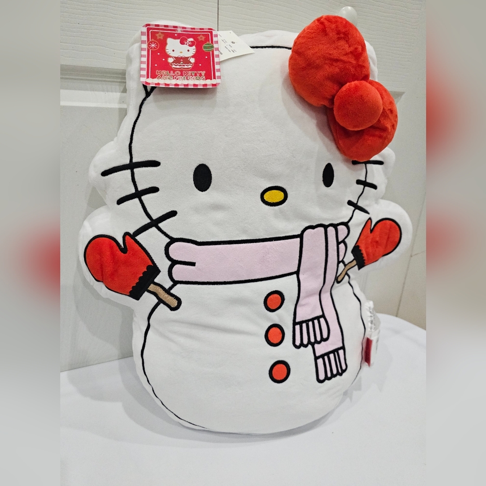 Cute Large Hello Kitty White Christmas Snowman Winter Holiday Seasonal Pillow - Picture 10 of 10